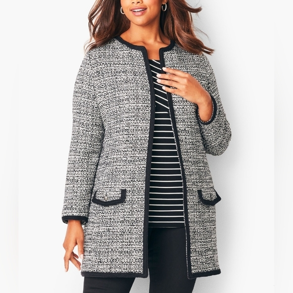 Talbots Jackets & Blazers - Talbots Textured Tweed Open Front Cardigan Jacket Black White Women's 1X Petite